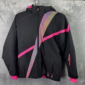 Spyder Women's Ski Jacket Size 20 Black Pink Thinsulate Hooded Snow Coat